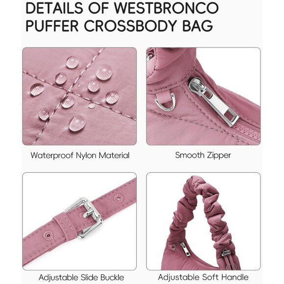 Lightweight Quilted Puffer Handbag - Trendy Nylon Purse with Adjustable Strap - Picture 4 of 6